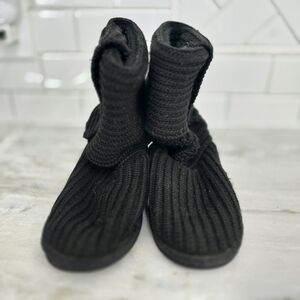 UGG Black Knit Button Tall Slippers Cozy Plush Lined Women’s Size 6